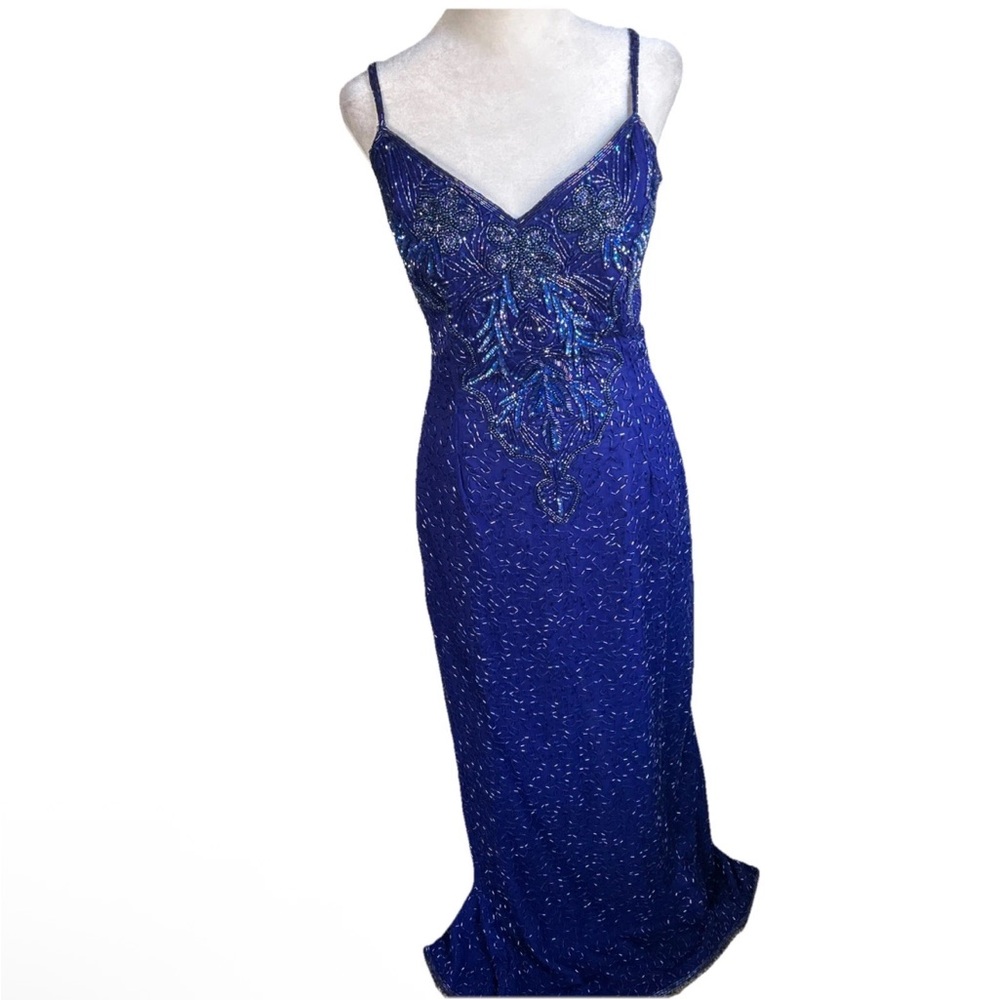 Stenay 100% Silk VTG Beaded Sequin Dress 4 Purple Formal Cocktail Gown Y2K